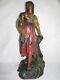 09e1 Ancienne Statue Pltre Polychrome Mignon Femme A La Mandoline Art Nouveau