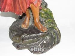 09e1 Ancienne Statue Pltre Polychrome Mignon Femme A La Mandoline Art Nouveau