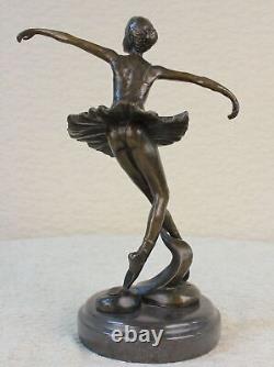 10 Haut Femme Ballerine Ballet Bronze Sculpture Statue Art Nouveau Noir