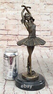 13 Haut Femme Ballerine Ballet Bronze Sculpture Statue Art Nouveau Noir Cygne