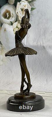 13 Haut Femme Ballerine Ballet Bronze Sculpture Statue Art Nouveau Noir Cygne