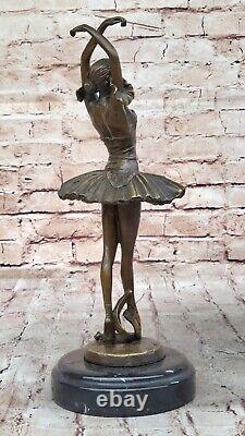 13 Haut Femme Ballerine Ballet Bronze Sculpture Statue Art Nouveau Noir Cygne