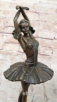 13 Haut Femme Ballerine Ballet Bronze Sculpture Statue Art Nouveau Noir Cygne