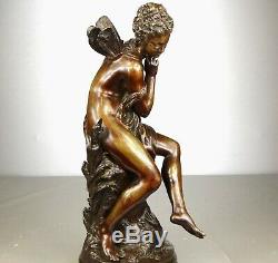 1860/1900 Mat Moreau Statue Sculpture Bronze Art Nouveau Ondine Femme Nue Naïade