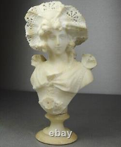 1880/1900 Castelli Sprb Buste Statue Sculpture Albatre Marbre Art Nouveau Femme