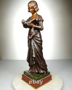 1900/20 L. Delbos Grde. Statue Sculpture Art Nouveau Deco Femme Elegante Lecture