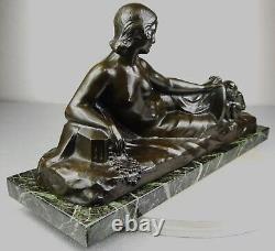 1900 A Foretay Rare Grd Statue Sculpture Art Nouveau/deco Bronze Femme Nue Singe