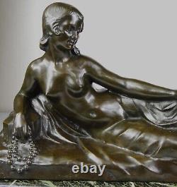 1900 A Foretay Rare Grd Statue Sculpture Art Nouveau/deco Bronze Femme Nue Singe