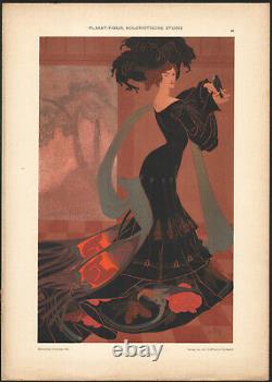 1900 Lithographie Etude de figure Femme à l'oiseau Georges de Feure Art nouveau