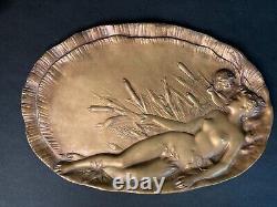 2212931 Art nouveau, vide poche bronze femme enfant aux roseaux vers 1900