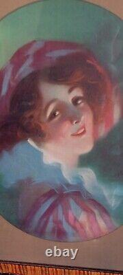 2 CHROMO Lithographie Art Nouveau Portrait VISAGE DE FEMME Par RENE PEAN