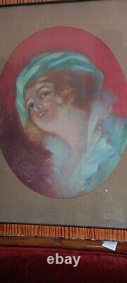 2 CHROMO Lithographie Art Nouveau Portrait VISAGE DE FEMME Par RENE PEAN