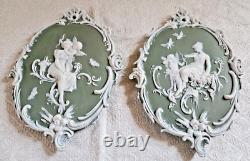 2 Plaques Wedgwood Biscuit Cameé Style Art Nouveau Femme Angelot A L'antique