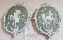 2 Plaques Wedgwood Biscuit Cameé Style Art Nouveau Femme Angelot A L'antique