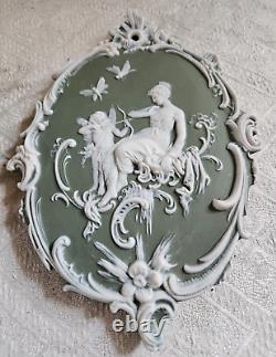 2 Plaques Wedgwood Biscuit Cameé Style Art Nouveau Femme Angelot A L'antique