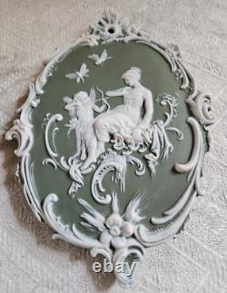 2 Plaques Wedgwood Biscuit Cameé Style Art Nouveau Femme Angelot A L'antique