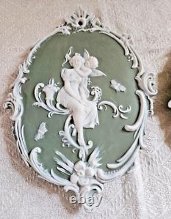 2 Plaques Wedgwood Biscuit Cameé Style Art Nouveau Femme Angelot A L'antique