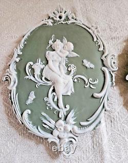 2 Plaques Wedgwood Biscuit Cameé Style Art Nouveau Femme Angelot A L'antique
