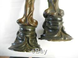 2 superbes statues Femmes art nouveau bronze regule Désire Grisard né en 1872