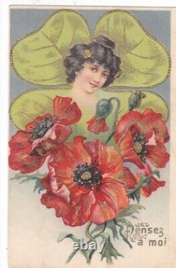 30 Illustrateur Art Nouveau Femme Trefle