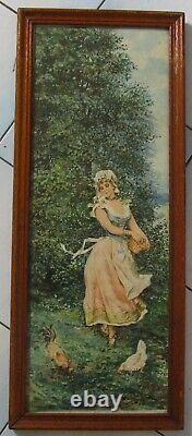 3135 aquarelle femme art nouveau signé leroux daté 1912, 57 cm x 25 cm