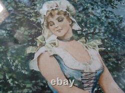 3135 aquarelle femme art nouveau signé leroux daté 1912, 57 cm x 25 cm