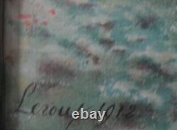3135 aquarelle femme art nouveau signé leroux daté 1912, 57 cm x 25 cm