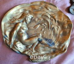 3 vide-poches art nouveau laiton Femme & volubilis Femme nue Enfant & fleur