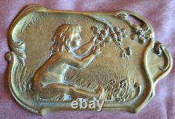 3 vide-poches art nouveau laiton Femme & volubilis Femme nue Enfant & fleur