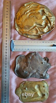 3 vide-poches art nouveau laiton Femme & volubilis Femme nue Enfant & fleur