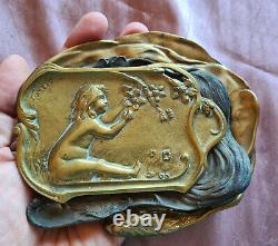 3 vide-poches art nouveau laiton Femme & volubilis Femme nue Enfant & fleur