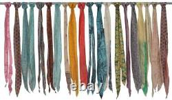 400 Vintage Soie Recycle Sari Écharpe Tête Enveloppant Cravate Lot Gros Inde Art