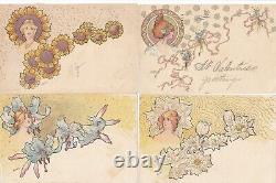 6610 Art Nouveau Illustrateur T. Carson Femmes Et Fleurs 4 Cp