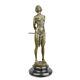 9934498-ds Sculpture En Bronze Femme Avec Cravache Base De Pierre 13x36cm