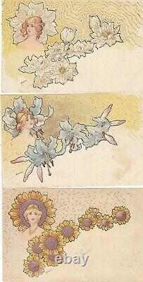 A7 Art Nouveau Illustrateur Carson 3 Cp Femmes Fleurs