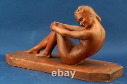 ALLIOT Lucien Ch E Immense sculpture en terre cuite femme nue Art Nouveau France