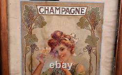 ANCIENNE AFFICHE CHAMPAGNE Vve DEVAUX EPERNAY FEMME ART NOUVEAU NO MUCHA EP. 1900