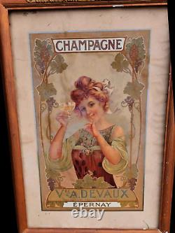 ANCIENNE AFFICHE CHAMPAGNE Vve DEVAUX EPERNAY FEMME ART NOUVEAU NO MUCHA EP. 1900