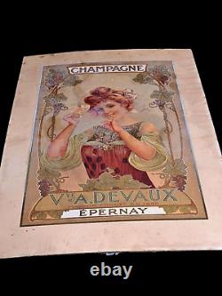 ANCIENNE AFFICHE CHAMPAGNE Vve DEVAUX EPERNAY FEMME ART NOUVEAU NO MUCHA EP. 1900