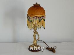 ANCIENNE LAMPE en BRONZE Forme de FEMME époque ART NOUVEAU avec Pâte de VERRE