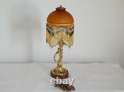 ANCIENNE LAMPE en BRONZE Forme de FEMME époque ART NOUVEAU avec Pâte de VERRE