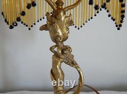 ANCIENNE LAMPE en BRONZE Forme de FEMME époque ART NOUVEAU avec Pâte de VERRE