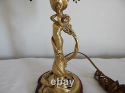 ANCIENNE LAMPE en BRONZE Forme de FEMME époque ART NOUVEAU avec Pâte de VERRE