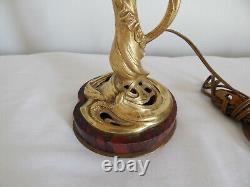 ANCIENNE LAMPE en BRONZE Forme de FEMME époque ART NOUVEAU avec Pâte de VERRE