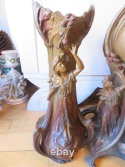 ANCIENNE PENDULE regule GARNITURE DE CHEMINEE DLG Mucha art nouveau femme fleur