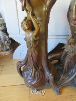ANCIENNE PENDULE regule GARNITURE DE CHEMINEE DLG Mucha art nouveau femme fleur
