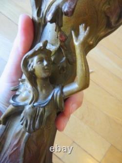 ANCIENNE PENDULE regule GARNITURE DE CHEMINEE DLG Mucha art nouveau femme fleur