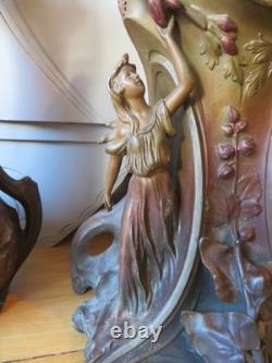ANCIENNE PENDULE regule GARNITURE DE CHEMINEE DLG Mucha art nouveau femme fleur