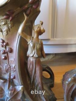 ANCIENNE PENDULE regule GARNITURE DE CHEMINEE DLG Mucha art nouveau femme fleur