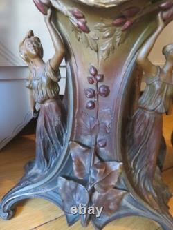 ANCIENNE PENDULE regule GARNITURE DE CHEMINEE DLG Mucha art nouveau femme fleur